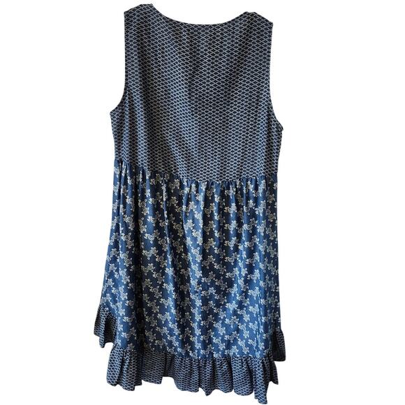 Boutique Designer Kori America Small Blue Rose Floral Tank Dress Ruffle Denim - Picture 2 of 10